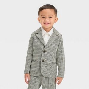 New Toddler Boys' Houndstooth Long Sleeve Plaid Knit Blazer - Cat & Jack Brown 8
